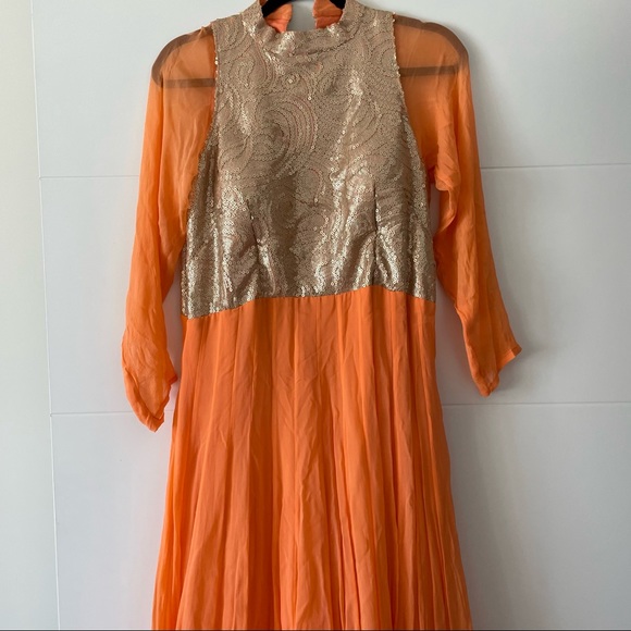 Peach Gold Chiffon Gown size M - Picture 3 of 7